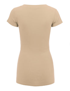 WT1606 Womens Basic Fitted Short Sleeve V-Neck T Shirt
