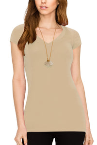 WT1606 Womens Basic Fitted Short Sleeve V-Neck T Shirt