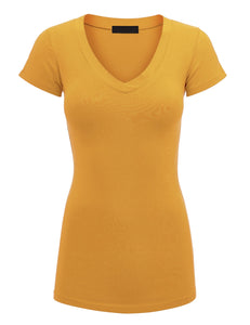 WT1606 Womens Basic Fitted Short Sleeve V-Neck T Shirt