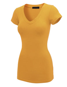 WT1606 Womens Basic Fitted Short Sleeve V-Neck T Shirt