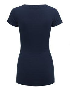 WT1606 Womens Basic Fitted Short Sleeve V-Neck T Shirt
