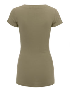 WT1606 Womens Basic Fitted Short Sleeve V-Neck T Shirt