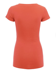 WT1606 Womens Basic Fitted Short Sleeve V-Neck T Shirt
