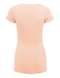 WT1606 Womens Basic Fitted Short Sleeve V-Neck T Shirt