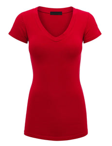 WT1606 Womens Basic Fitted Short Sleeve V-Neck T Shirt