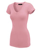 WT1606 Womens Basic Fitted Short Sleeve V-Neck T Shirt