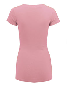 WT1606 Womens Basic Fitted Short Sleeve V-Neck T Shirt