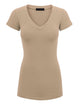 WT1606 Womens Basic Fitted Short Sleeve V-Neck T Shirt