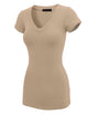 WT1606 Womens Basic Fitted Short Sleeve V-Neck T Shirt