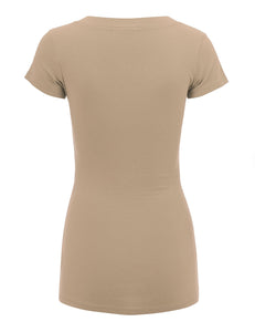 WT1606 Womens Basic Fitted Short Sleeve V-Neck T Shirt
