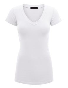 WT1606 Womens Basic Fitted Short Sleeve V-Neck T Shirt