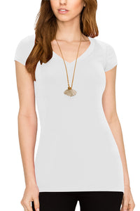 WT1606 Womens Basic Fitted Short Sleeve V-Neck T Shirt