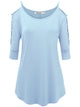 WT1803 Womens 3/4 sleeve Hollowed Out Shoulder Top T Shirts