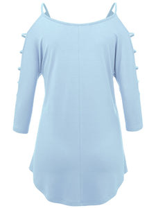 WT1803 Womens 3/4 sleeve Hollowed Out Shoulder Top T Shirts