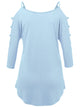 WT1803 Womens 3/4 sleeve Hollowed Out Shoulder Top T Shirts