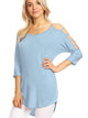 WT1803 Womens 3/4 sleeve Hollowed Out Shoulder Top T Shirts