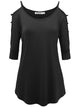 WT1803 Womens 3/4 sleeve Hollowed Out Shoulder Top T Shirts