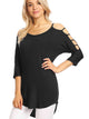 WT1803 Womens 3/4 sleeve Hollowed Out Shoulder Top T Shirts