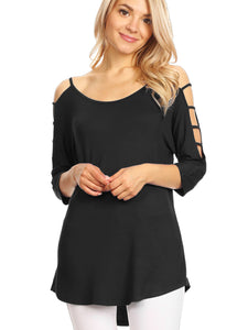 WT1803 Womens 3/4 sleeve Hollowed Out Shoulder Top T Shirts
