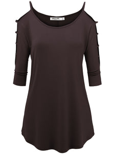 WT1803 Womens 3/4 sleeve Hollowed Out Shoulder Top T Shirts