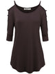 WT1803 Womens 3/4 sleeve Hollowed Out Shoulder Top T Shirts