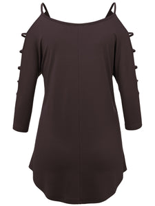 WT1803 Womens 3/4 sleeve Hollowed Out Shoulder Top T Shirts