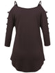 WT1803 Womens 3/4 sleeve Hollowed Out Shoulder Top T Shirts