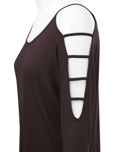 WT1803 Womens 3/4 sleeve Hollowed Out Shoulder Top T Shirts