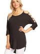 WT1803 Womens 3/4 sleeve Hollowed Out Shoulder Top T Shirts