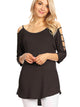 WT1803 Womens 3/4 sleeve Hollowed Out Shoulder Top T Shirts