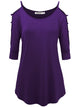 WT1803 Womens 3/4 sleeve Hollowed Out Shoulder Top T Shirts