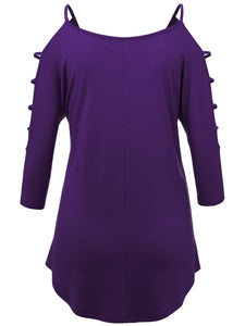 WT1803 Womens 3/4 sleeve Hollowed Out Shoulder Top T Shirts