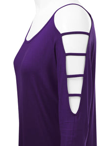 WT1803 Womens 3/4 sleeve Hollowed Out Shoulder Top T Shirts