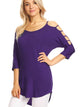 WT1803 Womens 3/4 sleeve Hollowed Out Shoulder Top T Shirts