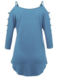 WT1803 Womens 3/4 sleeve Hollowed Out Shoulder Top T Shirts