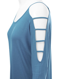 WT1803 Womens 3/4 sleeve Hollowed Out Shoulder Top T Shirts