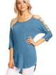 WT1803 Womens 3/4 sleeve Hollowed Out Shoulder Top T Shirts