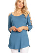 WT1803 Womens 3/4 sleeve Hollowed Out Shoulder Top T Shirts