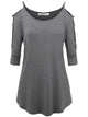 WT1803 Womens 3/4 sleeve Hollowed Out Shoulder Top T Shirts