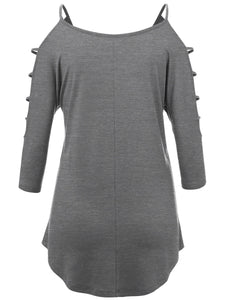 WT1803 Womens 3/4 sleeve Hollowed Out Shoulder Top T Shirts