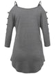WT1803 Womens 3/4 sleeve Hollowed Out Shoulder Top T Shirts