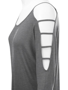 WT1803 Womens 3/4 sleeve Hollowed Out Shoulder Top T Shirts