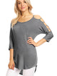 WT1803 Womens 3/4 sleeve Hollowed Out Shoulder Top T Shirts