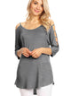 WT1803 Womens 3/4 sleeve Hollowed Out Shoulder Top T Shirts