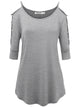 WT1803 Womens 3/4 sleeve Hollowed Out Shoulder Top T Shirts