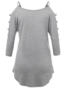 WT1803 Womens 3/4 sleeve Hollowed Out Shoulder Top T Shirts