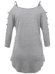 WT1803 Womens 3/4 sleeve Hollowed Out Shoulder Top T Shirts