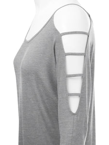 WT1803 Womens 3/4 sleeve Hollowed Out Shoulder Top T Shirts