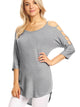 WT1803 Womens 3/4 sleeve Hollowed Out Shoulder Top T Shirts