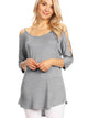 WT1803 Womens 3/4 sleeve Hollowed Out Shoulder Top T Shirts